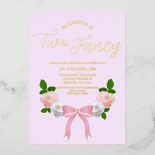 Twee Fancy Boog Bloemen Verjaardag Folie Uitnodiging (Voorkant)