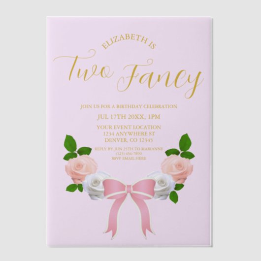 Twee Fancy Boog Bloemen Verjaardag Vellum Uitnodigingen (Voorkant)