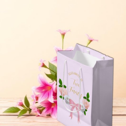 Twee Fancy Boog Bloemige Verjaardag Medium Cadeauzakje