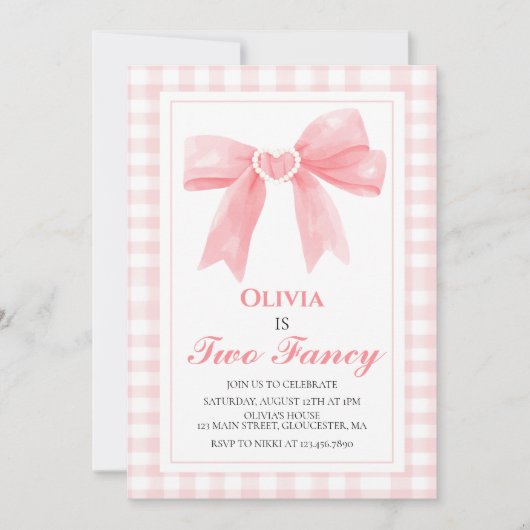 Twee Fancy Pink Bow preppy Coquette 2e verjaardag Kaart (Voorkant)