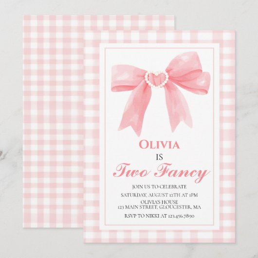 Twee Fancy Pink Bow preppy Coquette 2e verjaardag Kaart (Voorkant / Achterkant)