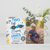 Twee Fast 2 Curious Blue 2e Verjaardag Foto Kaart (Staand voorkant)