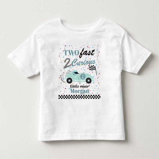 Twee Fast 2Curious Blauwe Sportauto Tweede Verjaar Kinder Shirts (Voorkant)