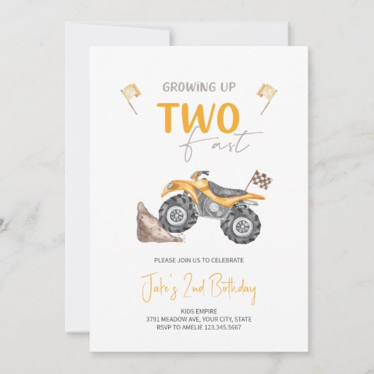 TWEE Fast 4 Wheeler Quad Bike Verjaardag uitnodigi Kaart (Voorkant)
