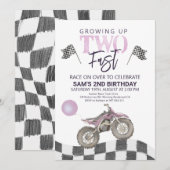 Twee Fast Birthday Dirt bike thema Uitnodiging. In Kaart (Voorkant / Achterkant)