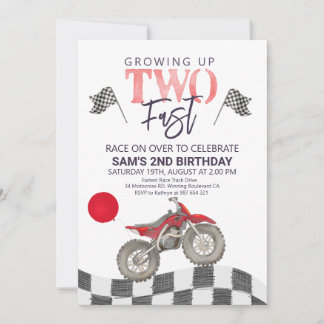 Twee Fast Birthday Dirt bike thema Uitnodiging. Kaart
