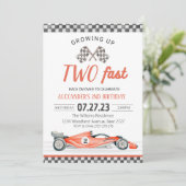 TWEE Fast Birthday Invitation Race Car 2e verjaard Kaart (Staand voorkant)