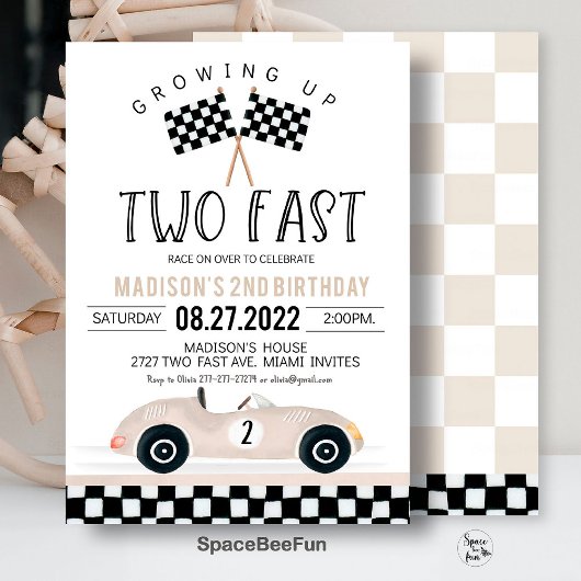 TWEE Fast Birthday Invitation Race Car 2e verjaard Kaart