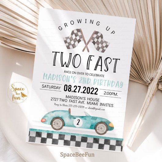TWEE Fast Birthday Invitation Race Car 2e verjaard Kaart