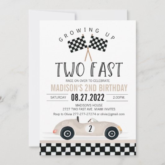 TWEE Fast Birthday Invitation Race Car 2e verjaard Kaart (Voorkant)
