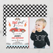 Twee Fast Birthday Party Race Car 2e verjaardag In Kaart (Voorkant / Achterkant)