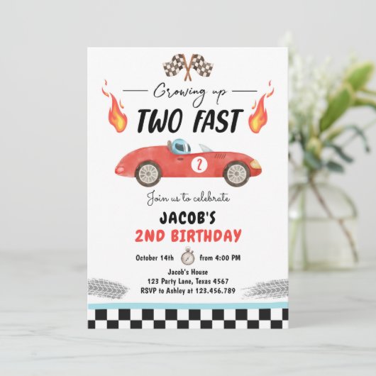 Twee Fast Birthday Party Race Car 2e verjaardag In Kaart (Staand voorkant)