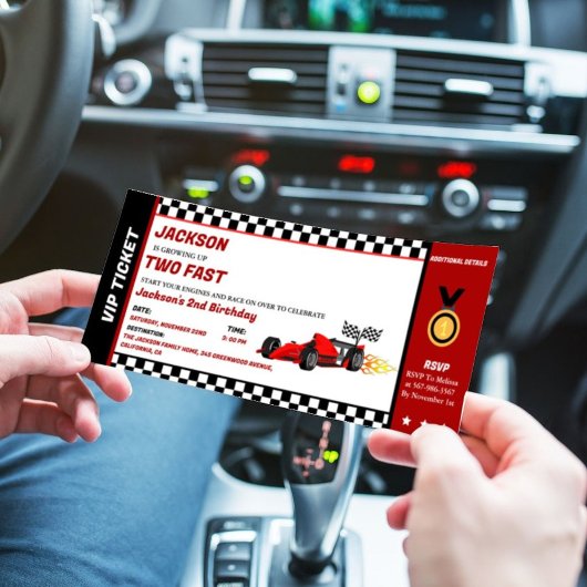 Twee Fast Birthday Race Car Racing Party Ticket Kaart