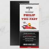 Twee Fast Birthday Race Car Racing Party Ticket Kaart (Voorkant / Achterkant)