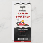 Twee Fast Birthday Race Car Racing Party Ticket Kaart (Voorkant)