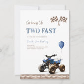 TWEE Fast Blue 4 Wheeler Verjaardag uitnodiging (Voorkant)