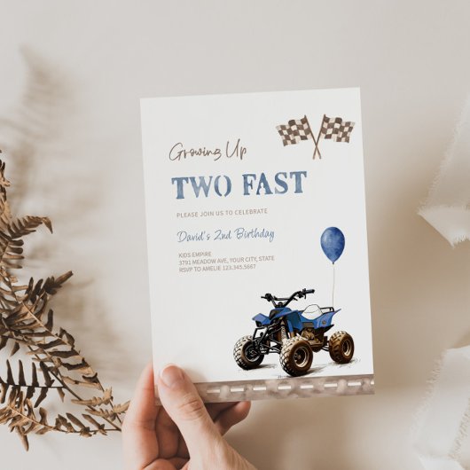 TWEE Fast Blue 4 Wheeler Verjaardag uitnodiging