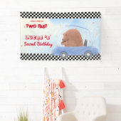 Twee Fast Blue Beer Race Car 2e HBD Party Spandoek (Insitu)