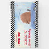 Twee Fast Blue Beer Race Car 2e HBD Party Spandoek (Verticaal)