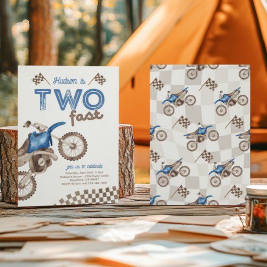 Twee Fast Blue Dirt Bike Uitnodiging