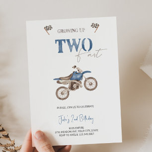 TWEE Fast Blue Dirt Bike Verjaardag uitnodiging