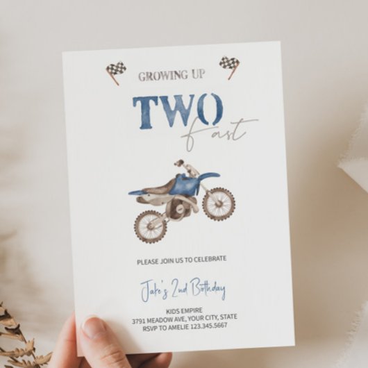TWEE Fast Blue Dirt Bike Verjaardag uitnodiging