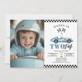Twee Fast Blue Photo Race Auto Boy 2e verjaardag Kaart (Voorkant)