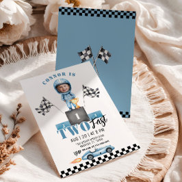 Twee Fast Blue Race auto Foto 2e verjaardag Kaart