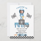 Twee Fast Blue Race auto Foto 2e verjaardag Kaart (Voorkant)