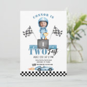 Twee Fast Blue Race auto Foto 2e verjaardag Kaart (Staand voorkant)