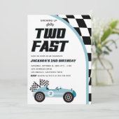 Twee Fast Blue Race auto Verjaardagsfeestje Kaart (Staand voorkant)
