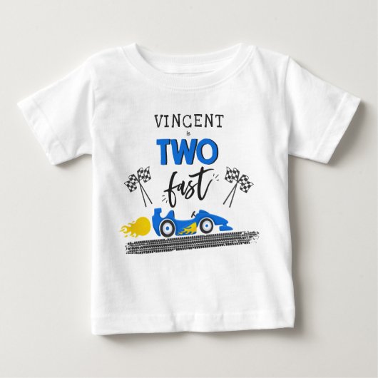 Twee Fast Blue Race Car 2de Birthday Party Outfit (Voorkant)