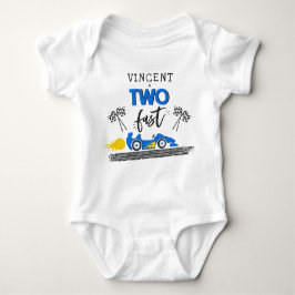 Twee Fast Blue Race Car 2de Birthday Party Outfit Romper