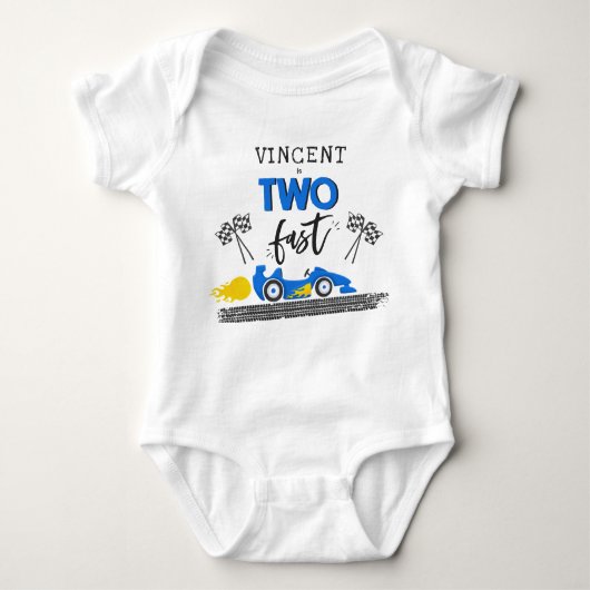 Twee Fast Blue Race Car 2de Birthday Party Outfit Romper (Voorkant)