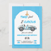Twee Fast Blue Race Car 2e verjaardag uitnodiging (Voorkant)