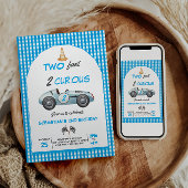 Twee Fast Blue Race Car 2e verjaardag uitnodiging