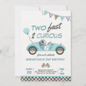 Twee Fast Blue Race Car 2e verjaardag uitnodiging (Voorkant)