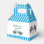 Twee Fast Blue Race Car 2e verjaardag uitnodiging Bedankdoosjes (Achterkant)