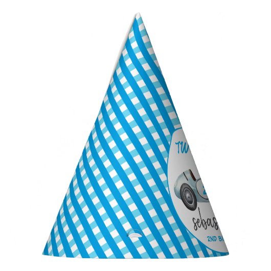 Twee Fast Blue Race Car 2e verjaardag uitnodiging Feesthoedjes (Links)