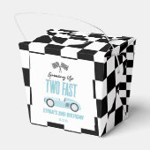 Twee Fast Blue Race Car 2e Verjaardagsfeest Bedankdoosjes (Achterkant)