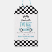 Twee Fast Blue Race Car 2e Verjaardagsfeest Cadeaulabel (Voorkant)