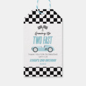 Twee Fast Blue Race Car 2e Verjaardagsfeest Cadeaulabel (Achterkant)