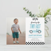 Twee Fast Blue Race Car 2e Verjaardagsfeest Kaart (Staand voorkant)