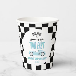 Twee Fast Blue Race Car 2e Verjaardagsfeest Papieren Bekers