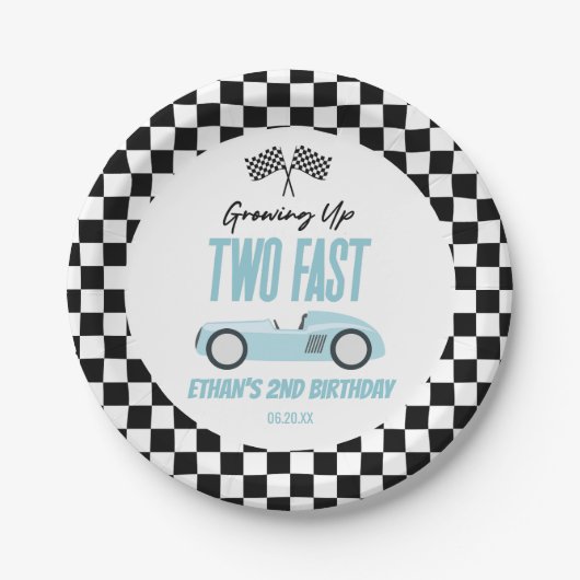 Twee Fast Blue Race Car 2e Verjaardagsfeest Papieren Bordje (Voorkant)