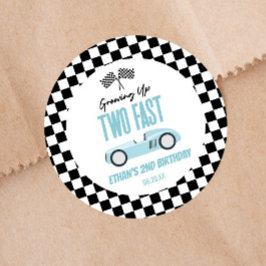 Twee Fast Blue Race Car 2e Verjaardagsfeest Ronde Sticker