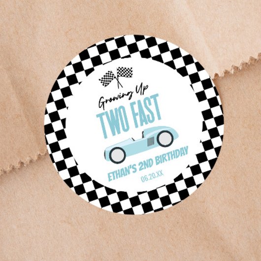 Twee Fast Blue Race Car 2e Verjaardagsfeest Ronde Sticker