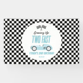 Twee Fast Blue Race Car 2e Verjaardagsfeest Spandoek (Horizontaal)