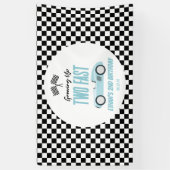 Twee Fast Blue Race Car 2e Verjaardagsfeest Spandoek (Verticaal)