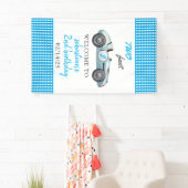 Twee Fast Blue Race Car 2e Verjaardagsfeest Spandoek (Insitu)